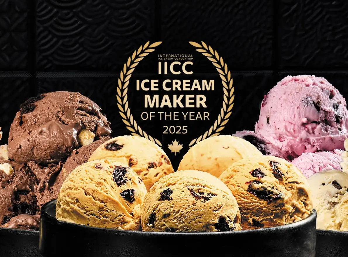 The Chapman’s team on stage at the IICC in Greece accepting the award for Most Innovative Ice Cream.