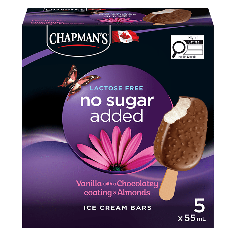 Box of No Sugar Added Vanilla with a Chocolatey Coating and Almonds Ice Cream Bars
