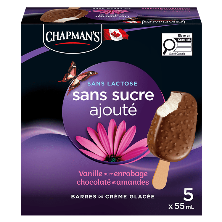 boîte de sans sucre ajoute vanille avec enrobage chocolaté et amandes