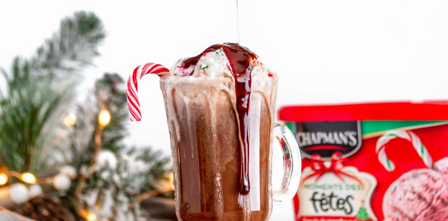 Peppermint Twist Hot Chocolate made with Chapman's Holiday Moments Peppermint Twist Ice Cream