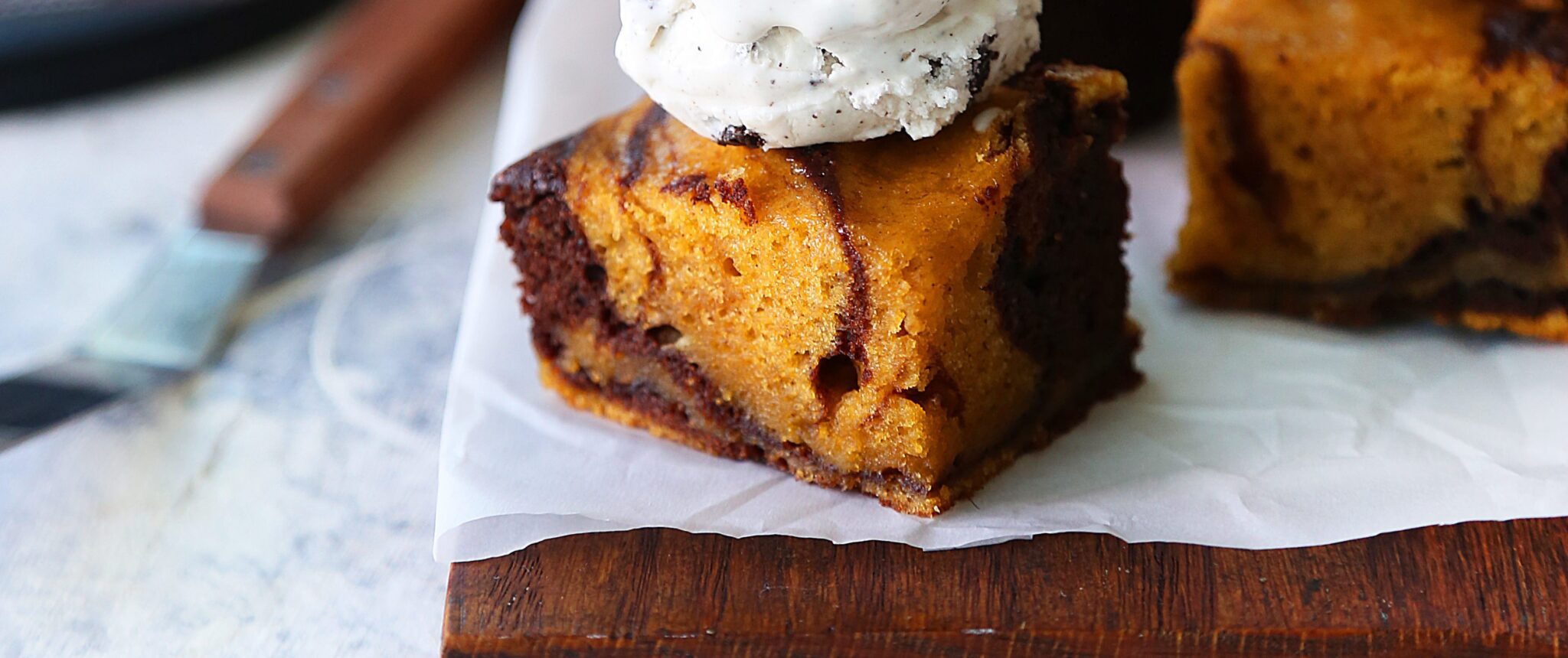 Chapman's Recipe_Pumpkin Cheesecake Brownies Recipe with Chapman's ice cream on top