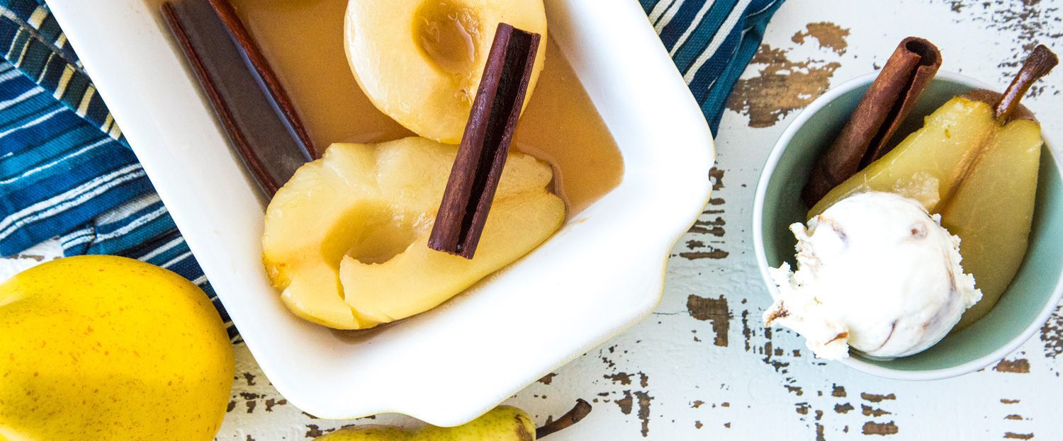 Chapman's No Sugar Added Butterscotch Ripple ice cream and pears