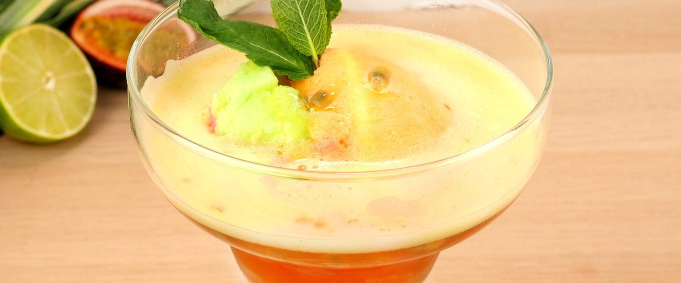 Tropical Mocktail with Rainbow Sorbet